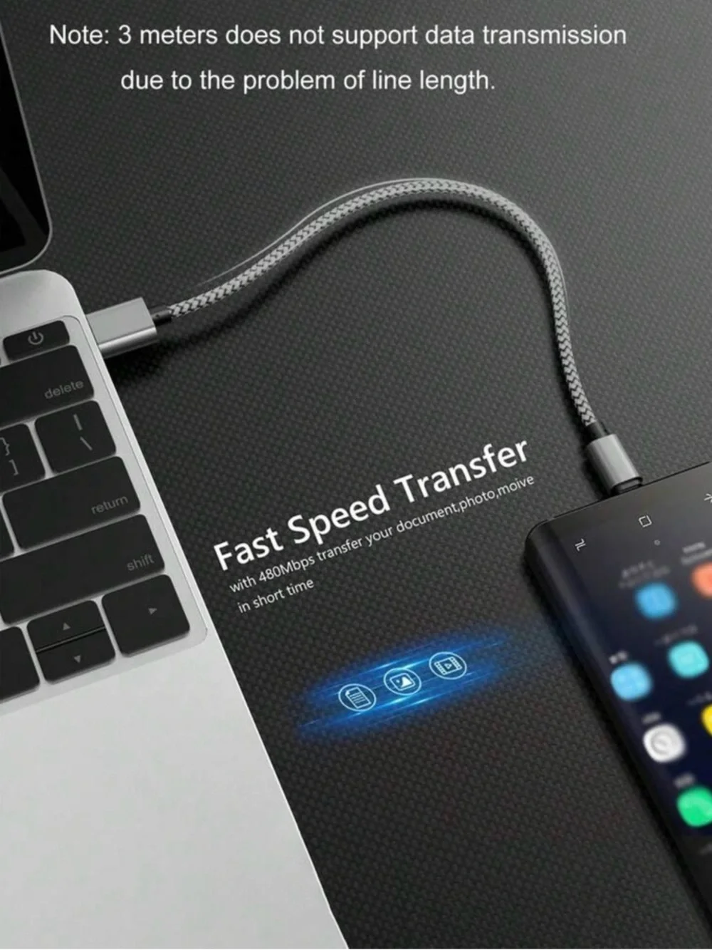 USB-C to USB-A Braided Charging Cable - Silver